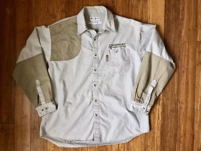 Columbia Para Hombres L Camisa de Tiro Hombro Derecho Algodón Caqui Caza Traverse City MI Foto 1 de 4