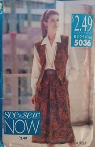 Butterick See & Sew pattern 5036 Misses'/Petite Top, Vest, Skirt sz 12-16 uncut - Picture 1 of 2