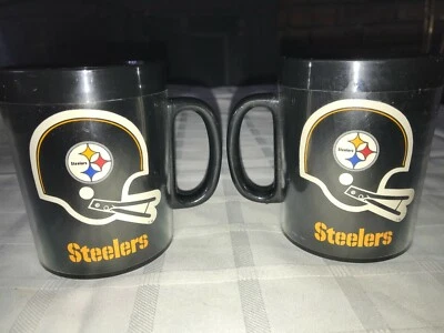 2 Vintage 1976 NFL Pittsburgh Steelers THERMO-SERV Insulate 10oz Plastic Mug Cup - Image 1 of 4