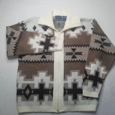 VINTAGE Town Craft Sweater Adult Large  Zip Brown Southwest Aztec Acrylic y2k - Image 1 of 4