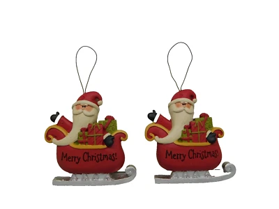 Juego de 2 adornos de Feliz Navidad con Santa - Nuevo por Blossom Bucket #51683A Foto 1 de 4