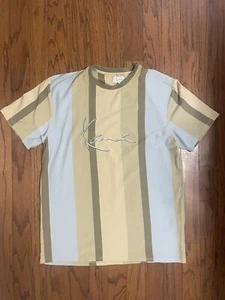 Karl Kani Multicolor Bordado Logo Grande Camiseta Rayas Azul Verde Talla XL - Imagen 1 de 6