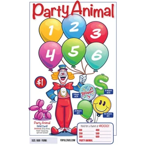 PARTY ANIMAL 1 POINT/450P 1800 PULL TABS HARD CARD TICKETS FUN BAR BINGO GAME - Picture 1 of 2