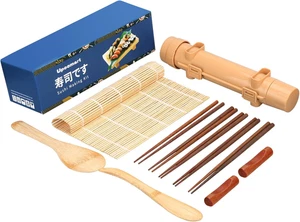 Sushi Making Kit,1 Bamboo Sushi Mat,1 Rice Bazooka, 5 Pairs of Chopsticks, 2 Cho - Picture 1 of 12