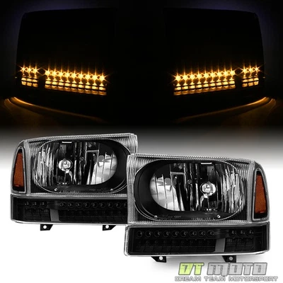 Blk 1999-2004 Ford F250 F350 Superduty Headlights+LED Bumper Lights+Corner Lamps - Изображение 1 из 4