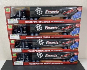 4 Truck Formula 1 Transporter Truck Crazy Speed Contest 1:32 Scale Transfer Semi - Picture 1 of 24