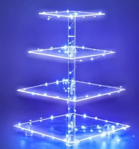 Großer 4-stufiger beleuchteter Cupcake Ständer quadratisch Acryl Turm Dessert Gebäck Servieren - Bild 1 von 5