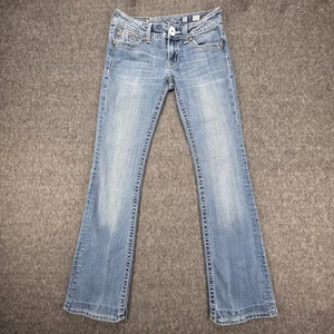 MISS ME Embellished Chain Flap Pockets Bootcut Jeans SZ 27 Med Wash Distressed - Picture 1 of 20