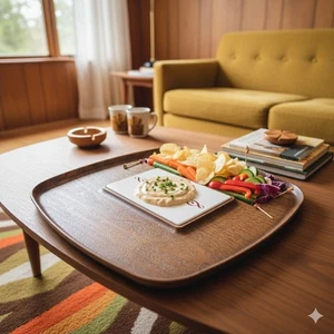 Vintage MCM Faux Wood Chip & Dip Serving Tray 1960s Retro Melamine Scroll Insert - Picture 1 of 7