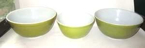 Vintage Pyrex Verde Green 402 & 403 Mixing Bowl Set of 3 Scratched - Picture 1 of 17