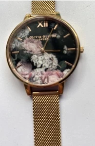 Olivia Burton Floral Black Face, Rose  Gold Case Strap Watch Needs Battery - Picture 1 of 2
