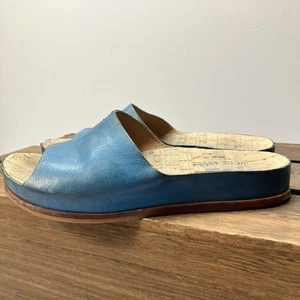 Kork Ease Tutsi Sandals Teal Blue Leather Slip On Slides Womens Size 8 - Picture 1 of 21