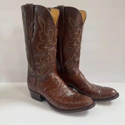 T.O. Botas de caubói feitas à mão Stanley marrom chocolate pena completa avestruz 11,5 B - Imagem 1 de 4