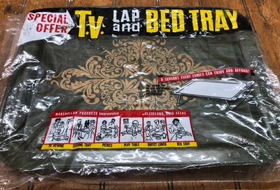 Bandeja de cama y regazo de TV vintage con patas desplegables verde con diseño dorado sin usar bonita Foto 1 de 4