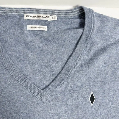 Suéter Peter Millar Para Hombres Grande Cachemira Algodón Golf Cuello en V Pullover Ligero Foto 1 de 4