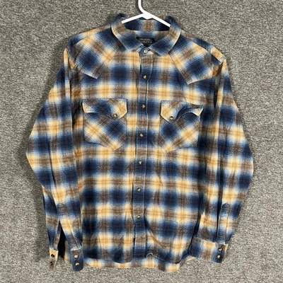 Camisa Pendleton Masculina Grande Azul Bronzeado Xadrez Western Snap Frente Flanela Cowboy - Imagem 1 de 4