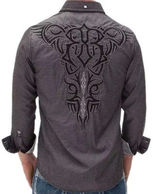 Roar Shirt Men's Size 2XL Gray Gravity Embroidered Button Long Sleeve Western - Image 1 of 4