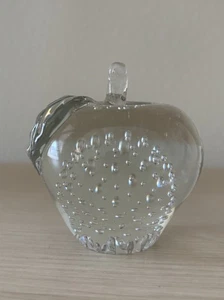Controlled Bubble Apple with Leaf Art Glass Paperweight 3” - Picture 1 of 10