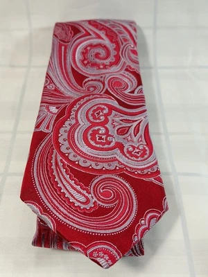 Gravata Ike Behar Nova York azul e vermelha paisley 100% seda feita à mão sob medida  - Imagem 1 de 4