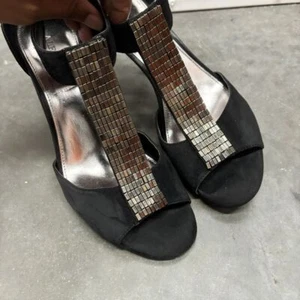 ALFANI Sz11 LANNAL Black Bead Embellished Heel Ankle Strap Going Out Formal Club - Picture 1 of 12