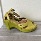 Born Sandals Womens 10 M Wedge High Heels W7160 Green Leather Ankle Buckle Strap