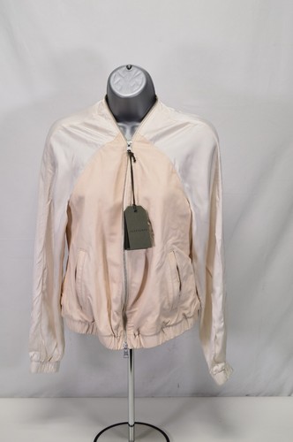 OFF WHITE Giacca bomber All Saints Helton pelle bianco sporco nuova con etichetta taglia US 4