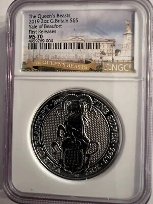 2019 2oz QUEENS BEASTS. YALE OF BEAUFORT. NGC MS-70. ONLY 85 COINS GRADED 70. - Image 1 of 4