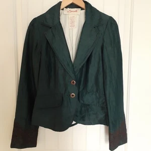 Modcloth Louche Silk Linen Embroidered 2-Button Blazer Teal Size 8 - Picture 1 of 10