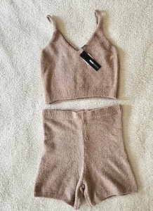 Women's Cozy 2 Piece Set Size Large Beige Fashion Nova Lounge Wear Stretch - Picture 1 of 19