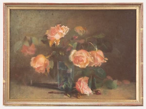 20th Century Pastel - Vase of Pink Roses - Picture 1 of 6