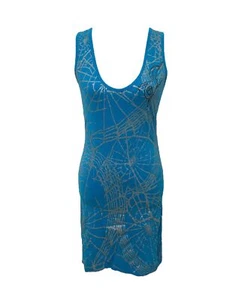 Women’s Large Bodycon Shirt Dress Pepe Jean's London Blue Web Sleeveless - Picture 1 of 11