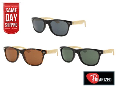 GAFAS DE SOL POLARIZADAS DE MADERA DE BAMBÚ Hombres Mujeres Retro Icónico Cuerno Borde Marco Madera Foto 1 de 4