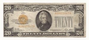 1928 $20 Dollar Bill Gold Certificate Awesome Small Size Note 847A-JCNM