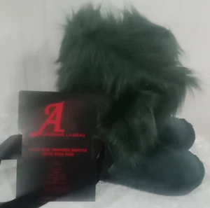 ADRIENNE LANDAU Hunter Green Fuzzy Booties Size M - Picture 1 of 6