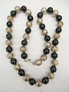 Vintage Mexiko Taxco TC-00 STERLINGSILBER Onyx Perlen 22,5" Halskette - Bild 1 von 7