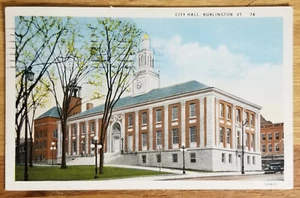 Postal de colección del Ayuntamiento de Burlington Vermont 1932 Curteich de colección a Nueva York - Imagen 1 de 1