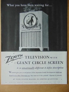1949 ZENITH TELEVISIONE con schermo a cerchio gigante pubblicità stampa artistica d'epoca - Foto 1 di 1