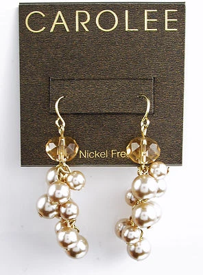 CAROLEE Pink Bead Imitation Pearl Gold-Tone Cluster Drop Earrings NWT - Image 1 of 3
