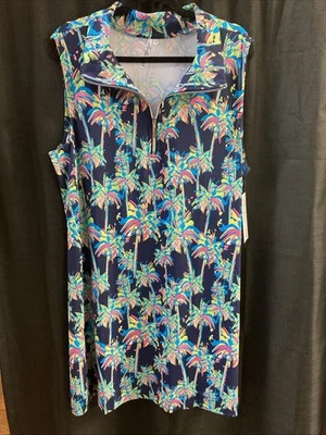 Vestido Lulu B 1X Cuello Cremallera Frontal Palmera Multicolor Upf50 Foto 1 de 2