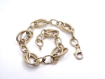 金色饰面 925 Technibond 椭圆形手链,复古银色手链 8' L — 第 1/4 张图片