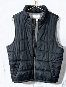 Impermeable Vintage Original Para Hombres LG Negro Chaleco Puffer Sherpa Prendas Exteriores con Cremallera - Imagen 1 de 5