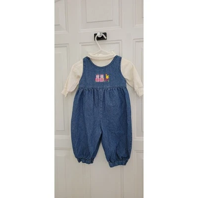 Vintage Peaches 'N Cream 2- Piece Overall And Shirt Outfit Size 3-6months - Image 1 of 4