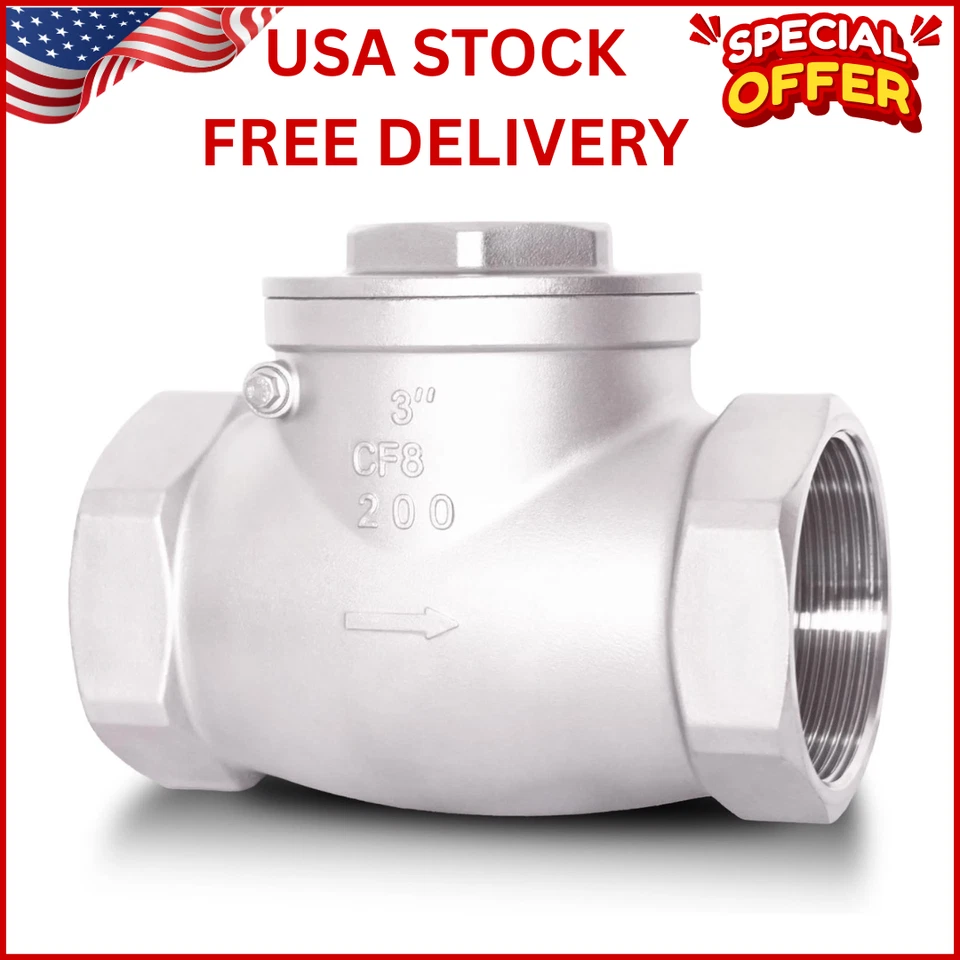 3" NPT Horizontal Check Valve Stainless Steel Non Return Swing 3"-NPT