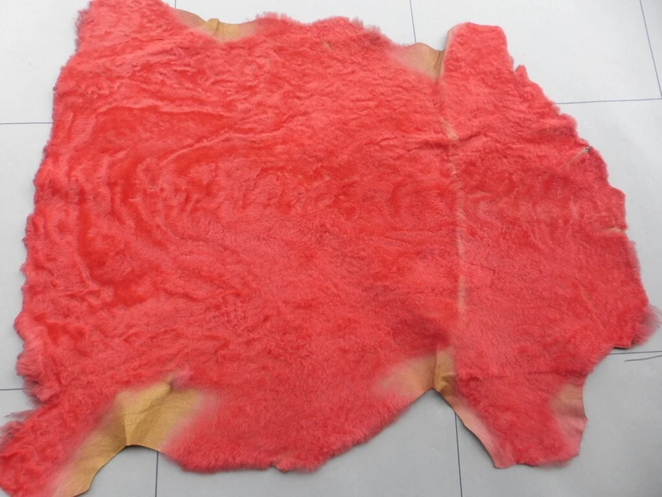 овчина стриженая кожа шкура яркий коралл оранжевый волнистые волосы w/гладкая спина - Изображение 1 из 4