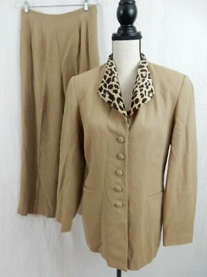 Traje Pantalón Casual Esquina Talla 10 2 Piezas Cuello Estampado Animal Tostado 100% Lana Usado en Excelente Condición Foto 1 de 4