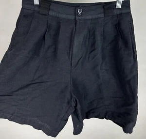 Vintage Trouser Shorts 28” Ultra High Waist 90s Relaxed Black Linen Blend Preppy - Picture 1 of 10