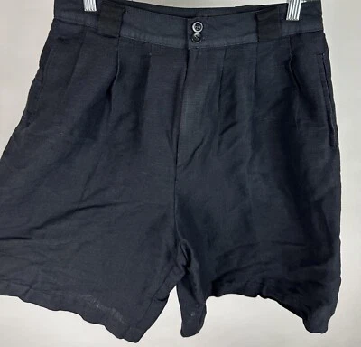 Calça shorts vintage 28” cintura ultra alta anos 90 descontraída mistura de linho preto preppy - Imagem 1 de 4
