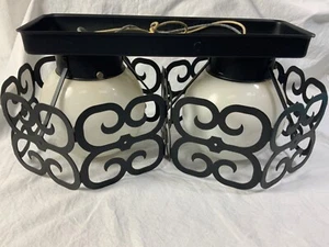 MCM Black Iron Scroll Double Light Fixture - LCA Progress - Mid Century Modern - Picture 1 of 4