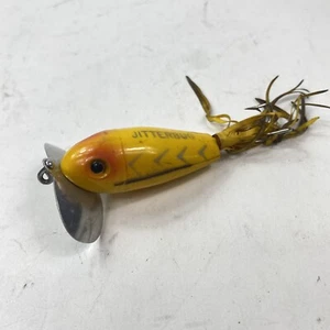 Fred Arborgas Jitterbug Fishing Lure Vintage Tackle Metal Lip Yellow - Picture 1 of 7