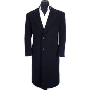 Cashmere Flannel Mix Daks Simpson England Black Label Navy Blue Top Coat 38 - Picture 1 of 14